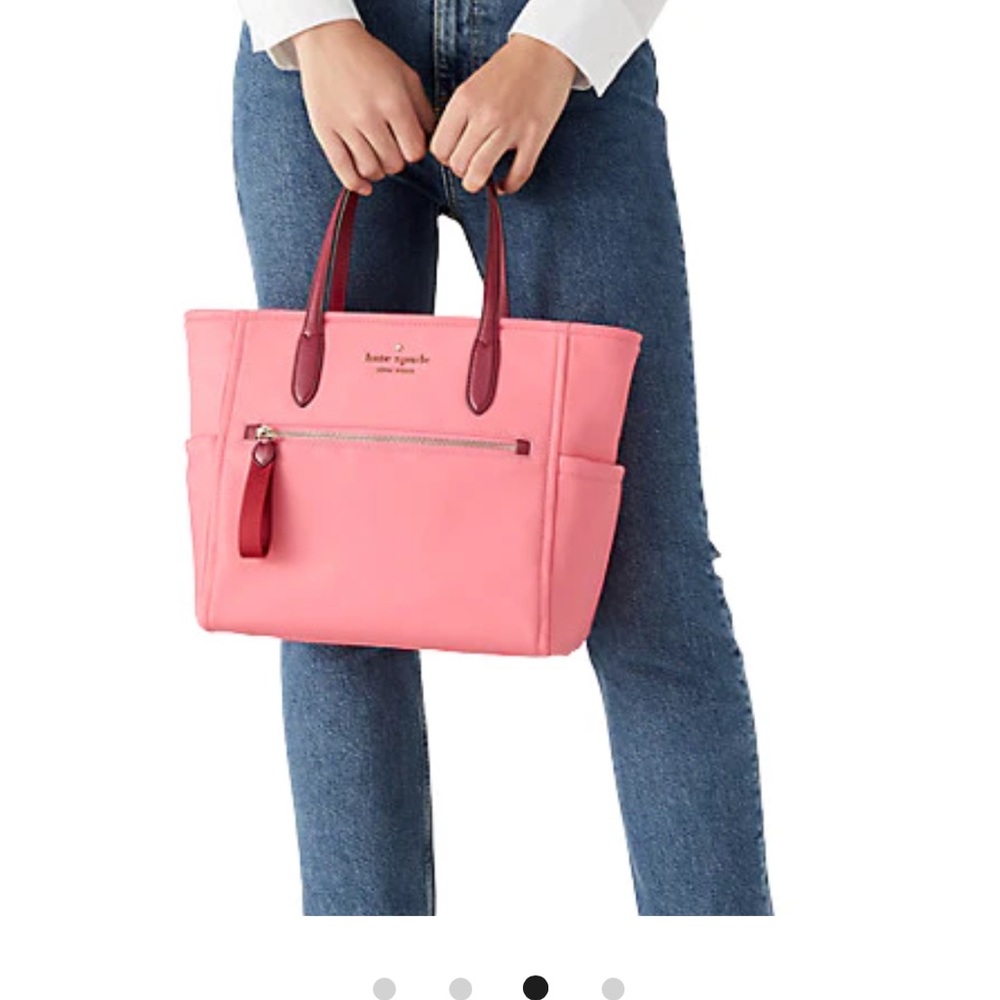 Kate Spade Chelsea medium nylon satchel, Deep Dahlia with red handles.